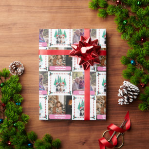 Family Photo Cats Christmas Tree Modern Wrapping Paper