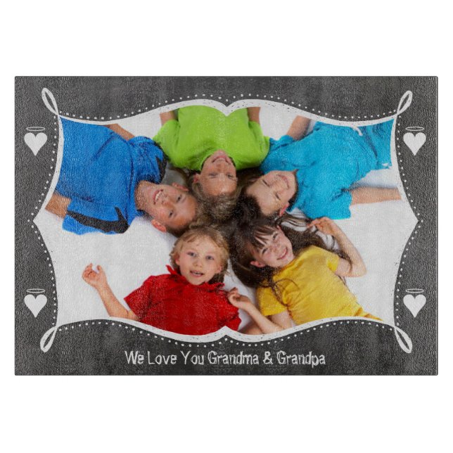Family Photo Chalkboard We Love YOU Cutting Board (Front)