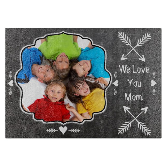 Family Photo Chalkboard We Love YOU Mum Cutting Board (Front)