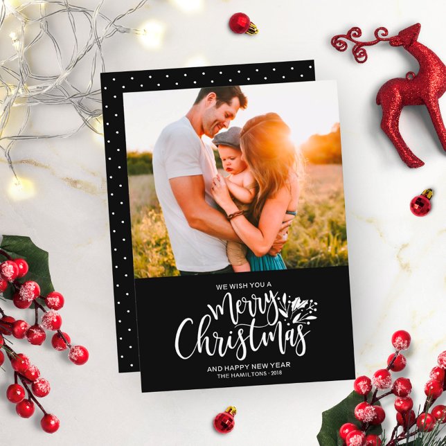 Family Photo Christmas Black White Card (Creator Uploaded)