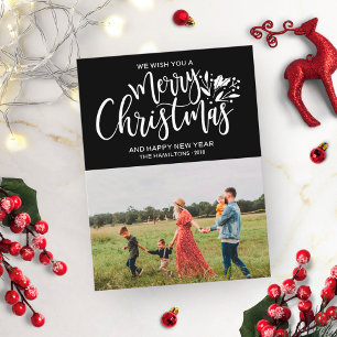 Family Photo Christmas Black White Script Postcard
