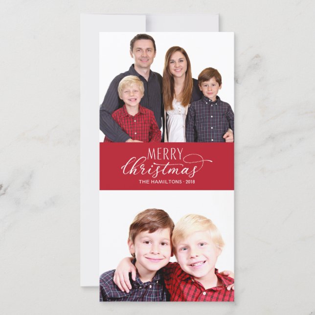 Family Photo Christmas Cards 2 Photos Chic Script (Front)