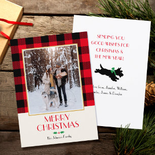 Family Photo Christmas Custom Rustic Red Flat Holiday Card