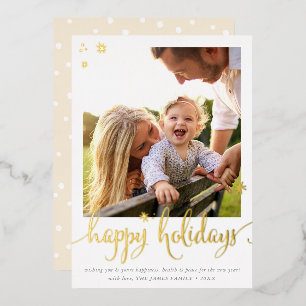 FAMILY PHOTO CHRISTMAS fun calligraphy happy Foil Holiday Card
