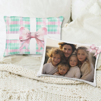 Family Photo Christmas Gift Pastel Pink Vintage Decorative Cushion