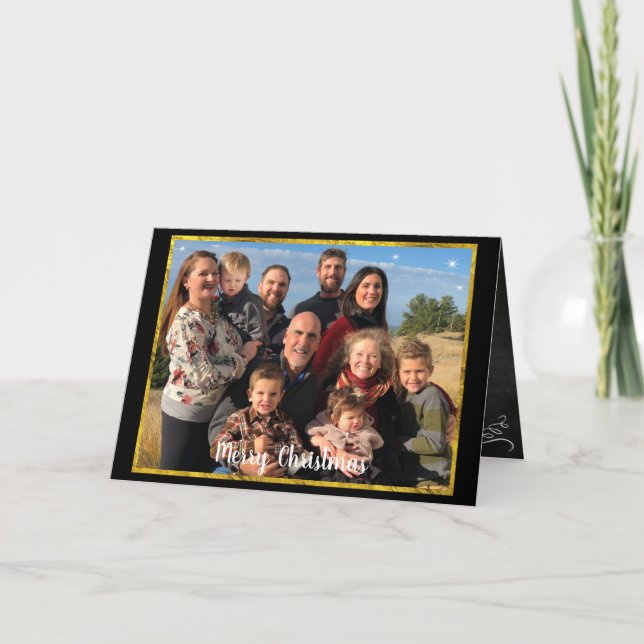 Family Photo Christmas Gold & Chalkboard Elements Holiday Card (Front)