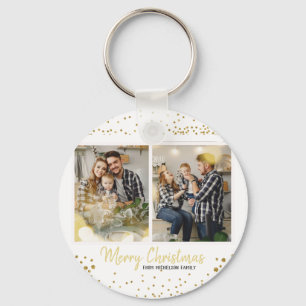 Family Photo Christmas Gold Confetti Key Ring