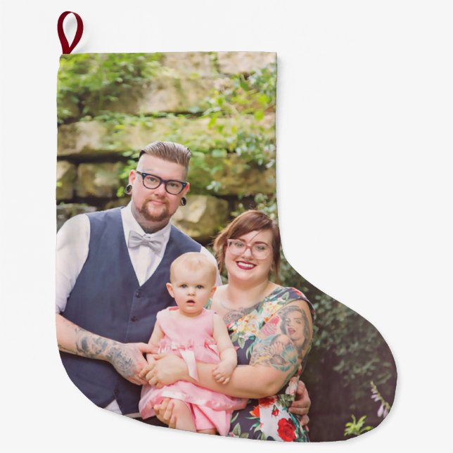 Family Photo Christmas Large Christmas Stocking (Front)