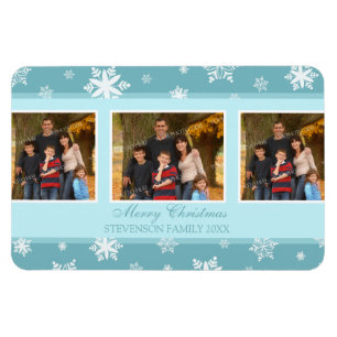 Family Photo Christmas Magnet Teal White Snow
