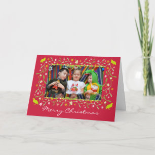 Family photo christmas mistletoe stars partridge holiday card