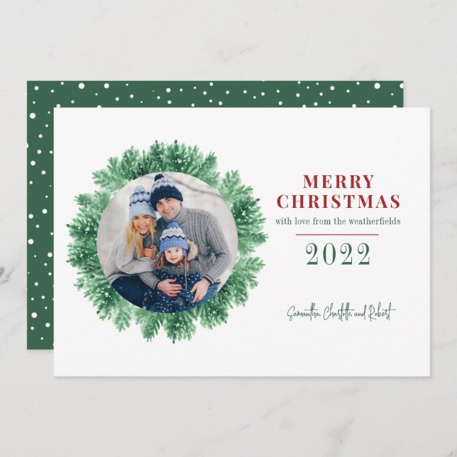 Family Photo Christmas Modern Custom Holiday Card (Front/Back)