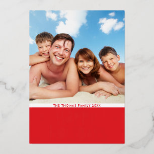 FAMILY PHOTO CHRISTMAS modern typography happy Hol Foil Holiday Card