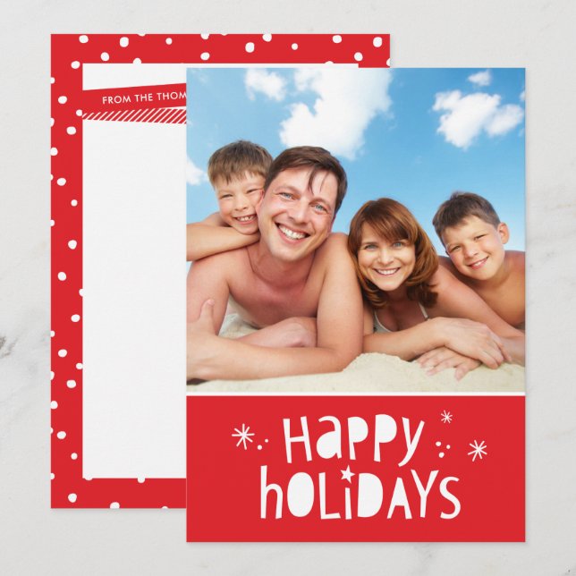 FAMILY PHOTO CHRISTMAS modern typography happy Holiday Card (Front/Back)