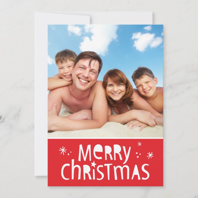 FAMILY PHOTO CHRISTMAS modern typography merry Holiday Card (Front)