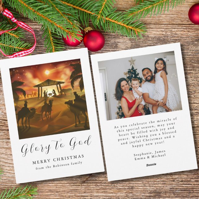 Family Photo Christmas Nativity Glory to God Holiday Card (Creator Uploaded)