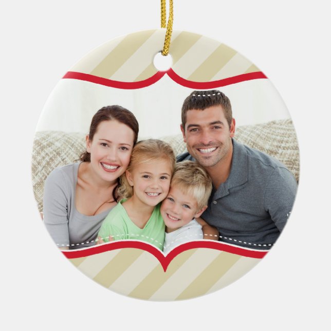 FAMILY PHOTO CHRISTMAS ORNAMENT bold bright stripe (Front)