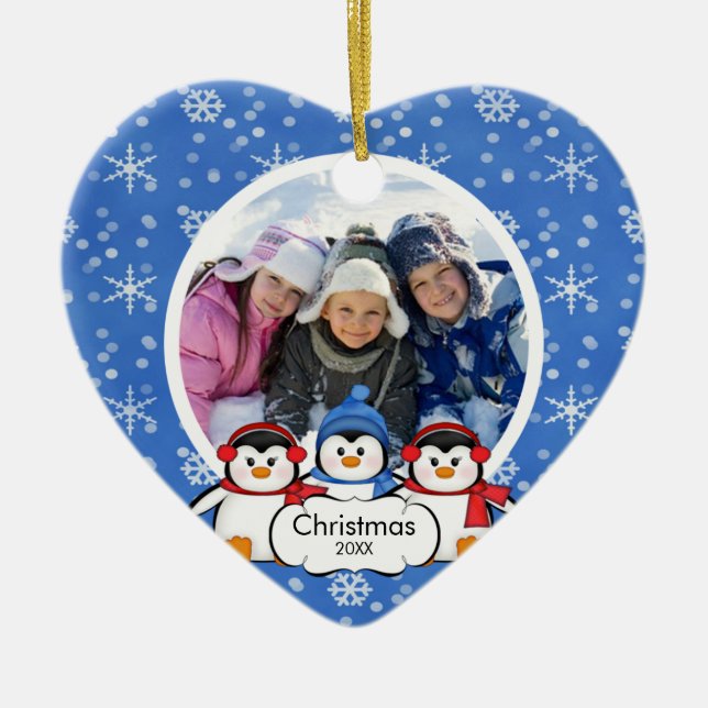 Family Photo Christmas Ornament Cute Penguins (Front)
