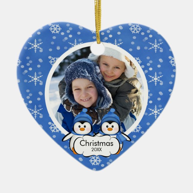 Family Photo Christmas Ornament Cute Penguins (Front)