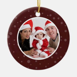 Family Photo Christmas Ornament Maroon Dots