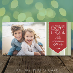 Family Photo - Christmas red green merry bright Holiday Card