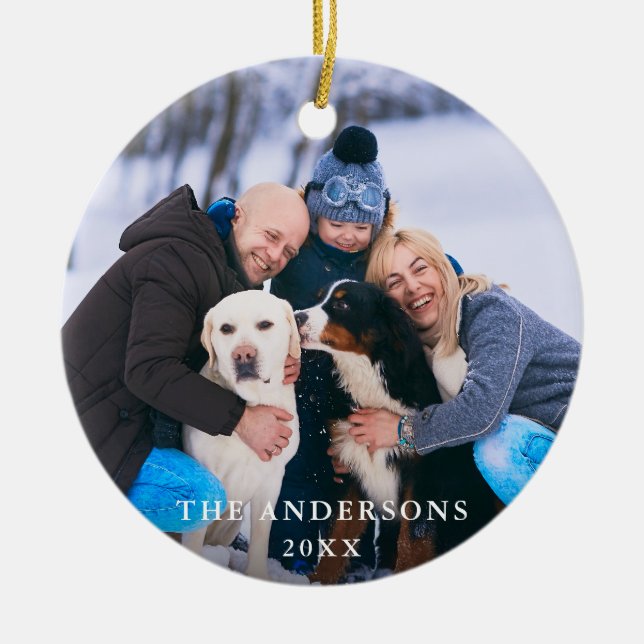 Family Photo Christmas Round Ceramic Tree Decoration (Front)