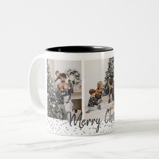 Family Photo Christmas Silver confetti mug (Front Left)