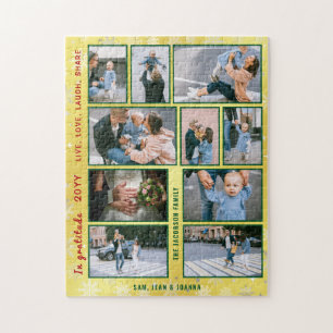 Family Photo Collage 10 Images Golden Personalised Jigsaw Puzzle