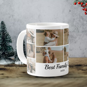 Family Photo Collage - 10 Photos Custom Text  Large Coffee Mug