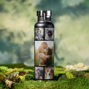 Family Photo Collage 11 Custom Pictures   Black Water Bottle