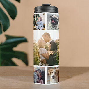 Family Photo Collage 11 Custom Pictures   White Thermal Tumbler
