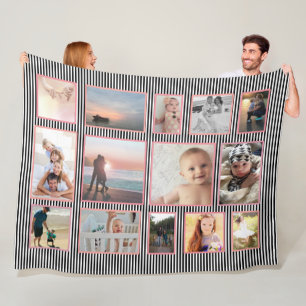 Family Photo Collage 14 Photos Pastel Pinks Fleece Blanket