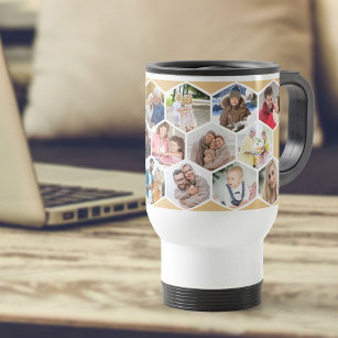 Family Photo Collage 17 Picture Honeycomb Travel Mug