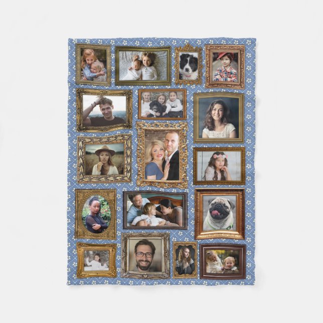 Family Photo Collage 17 Pictures Fancy Frames Easy Fleece Blanket (Front)