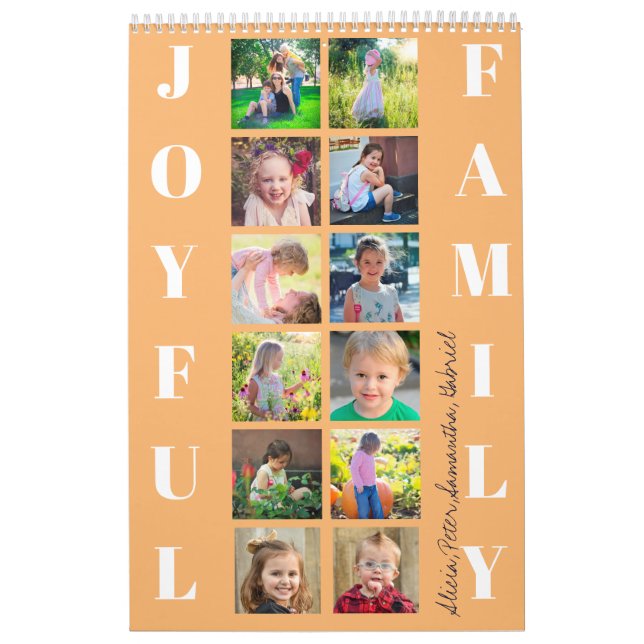 Family photo collage 2026 monogrammed orange calendar (Cover)