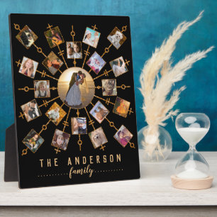 Family Photo Collage 21 Pictures Black Gold + Name Plaque