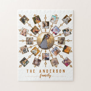Family Photo Collage 21 Pictures White Gold + Name Jigsaw Puzzle