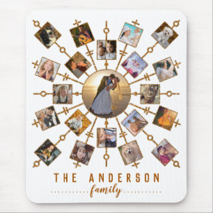 Family Photo Collage 21 Pictures White Gold + Name Mouse Mat