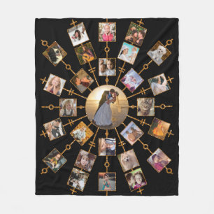 Family Photo Collage 27 Pictures Pretty Black Gold Fleece Blanket
