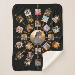Family Photo Collage 27 Pictures Pretty Black Gold Sherpa Blanket