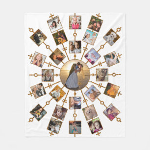 Family Photo Collage 27 Pictures Pretty White Gold Fleece Blanket