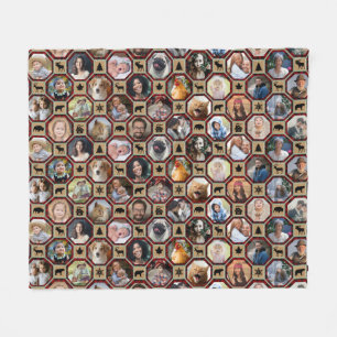 Family Photo Collage 28 Red Buffalo Plaid Quilt Fleece Blanket