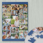 Family Photo Collage 31 Picture Blue Jigsaw Puzzle<br><div class="desc">Custom photo collage puzzle, showcasing 31 of your favourite pictures. This fun jigsaw puzzle has a background colour palette of dark blue - but you are welcome to edit this to any colour you would like. The photo template will create the photo collage and display your uploaded pictures in a...</div>
