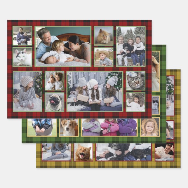 Family Photo Collage 36 Pictures | Buffalo Plaid Wrapping Paper Sheet (Set)