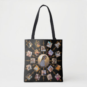 Family Photo Collage 42 Pictures Pretty Black Gold Tote Bag