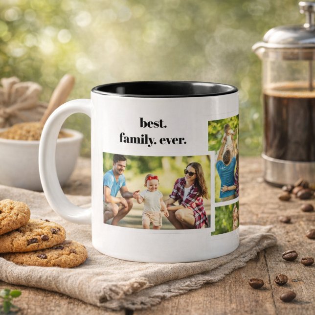 Family Photo Collage - 4 Photos and Custom Text Two-Tone Coffee Mug (Creator Uploaded)