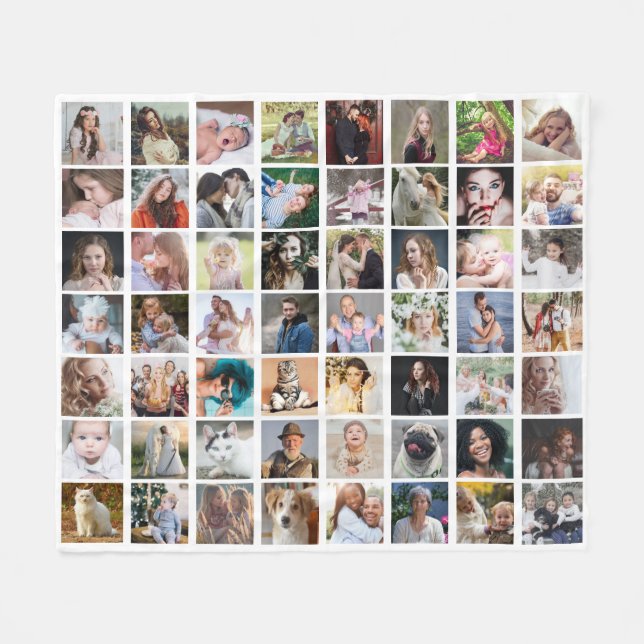 Family Photo Collage 56 Square Picture Easy Custom Fleece Blanket (Front (Horizontal))