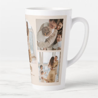 Family Photo Collage - 5 Photos and Custom Text Latte Mug