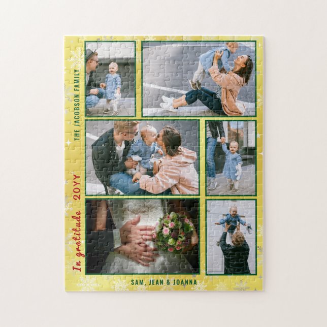 Family Photo Collage 6 Images Golden Personalised Jigsaw Puzzle (Vertical)