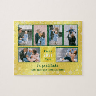 Family Photo Collage 6 Images Golden Personalised Jigsaw Puzzle