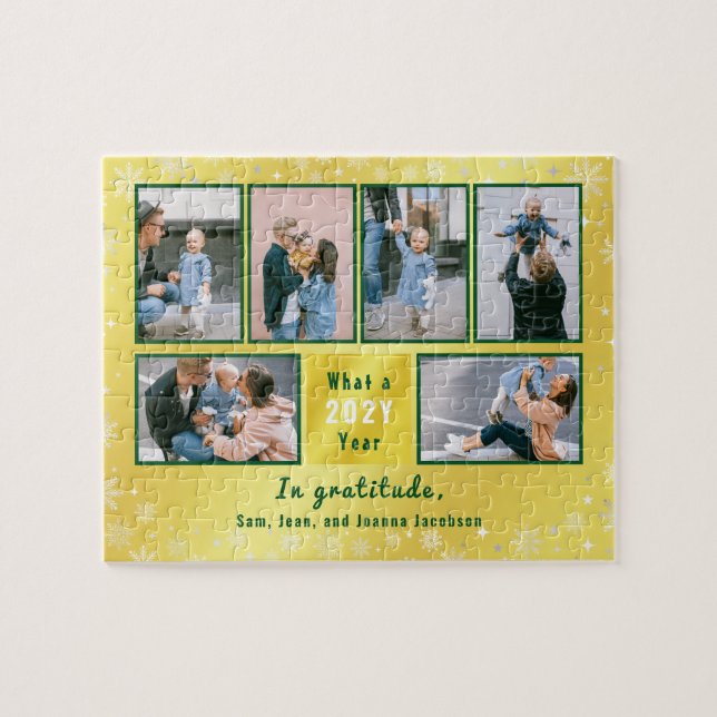 Family Photo Collage 6 Images Golden Personalised Jigsaw Puzzle (Horizontal)